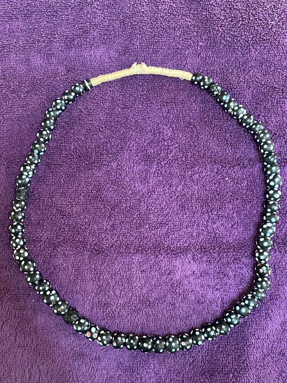 Handcrafted Black Beaded Necklace with White Dot Accents
